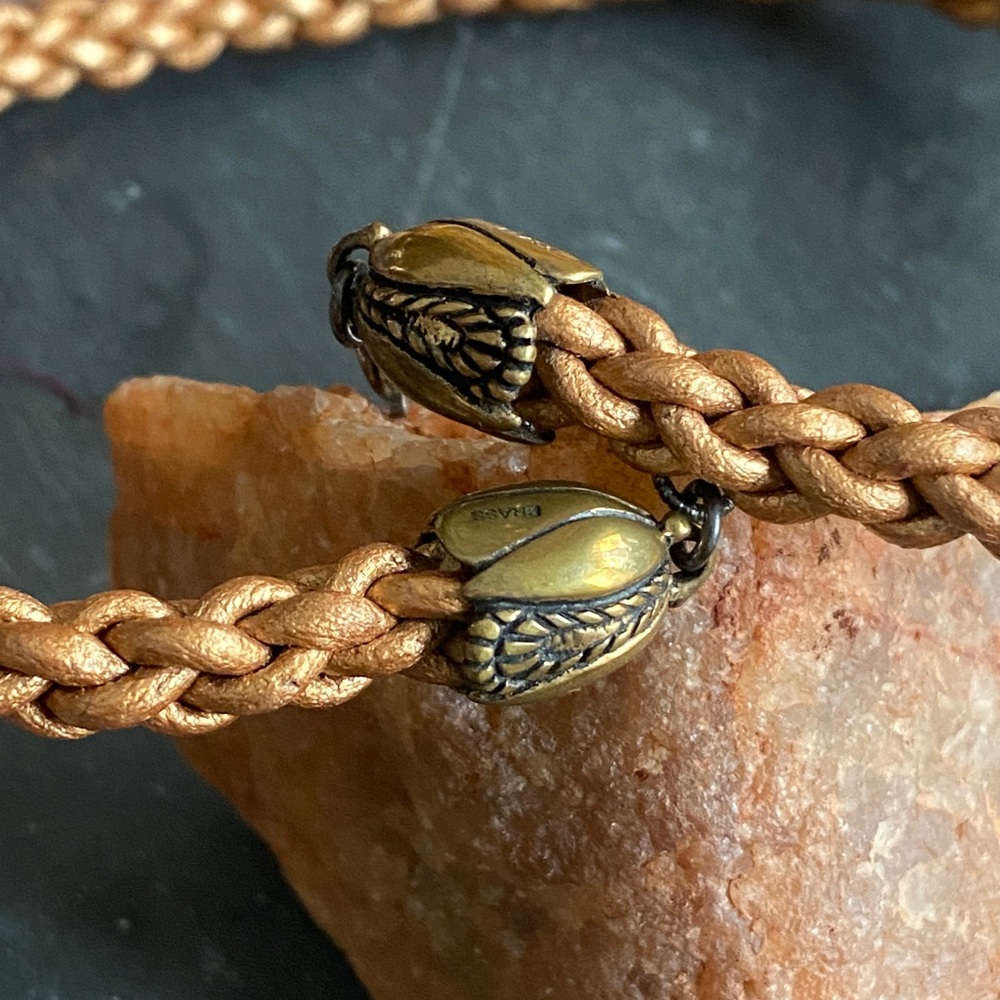 Carolyn Pollack Genuine Leather & Brass Necklace-Artisan Southwestern Style. - Picture 4 of 6